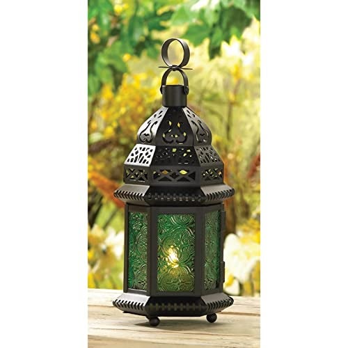 Accent Plus Gifts & Decor Green Glass Moroccan Candle Holder Hanging Lantern - Image 2