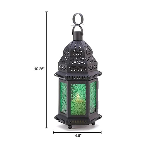 Accent Plus Gifts & Decor Green Glass Moroccan Candle Holder Hanging Lantern - Image 5