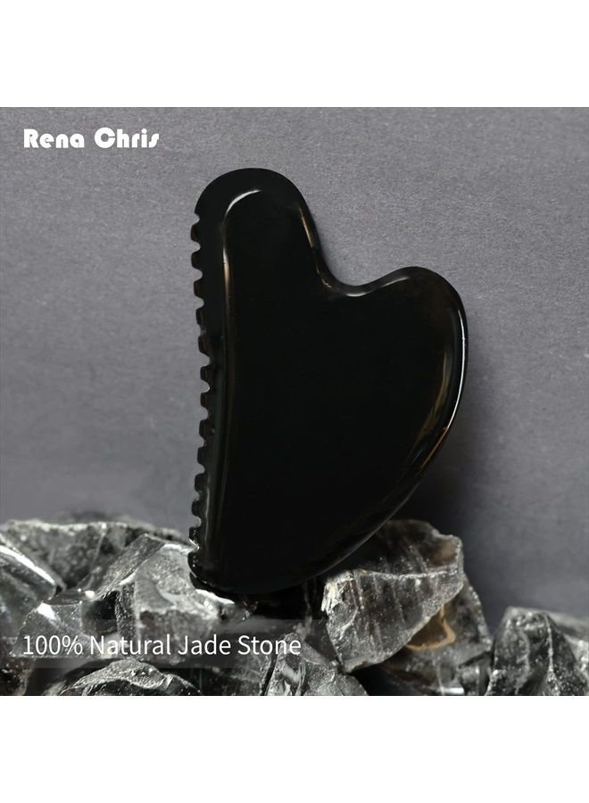 Rena Chris Gua Sha Facial Tools, Black Obsidian Gua Sha Stone with Comb Edge, Body Gua Sha Scraping Massage Tool, Face Stone GuaSha Tool for Traditional Acupuncture Therapy - Image 2