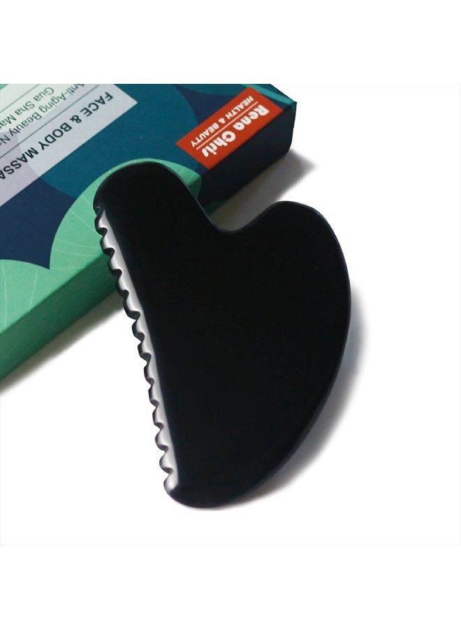 Rena Chris Gua Sha Facial Tools, Black Obsidian Gua Sha Stone with Comb Edge, Body Gua Sha Scraping Massage Tool, Face Stone GuaSha Tool for Traditional Acupuncture Therapy - Image 1