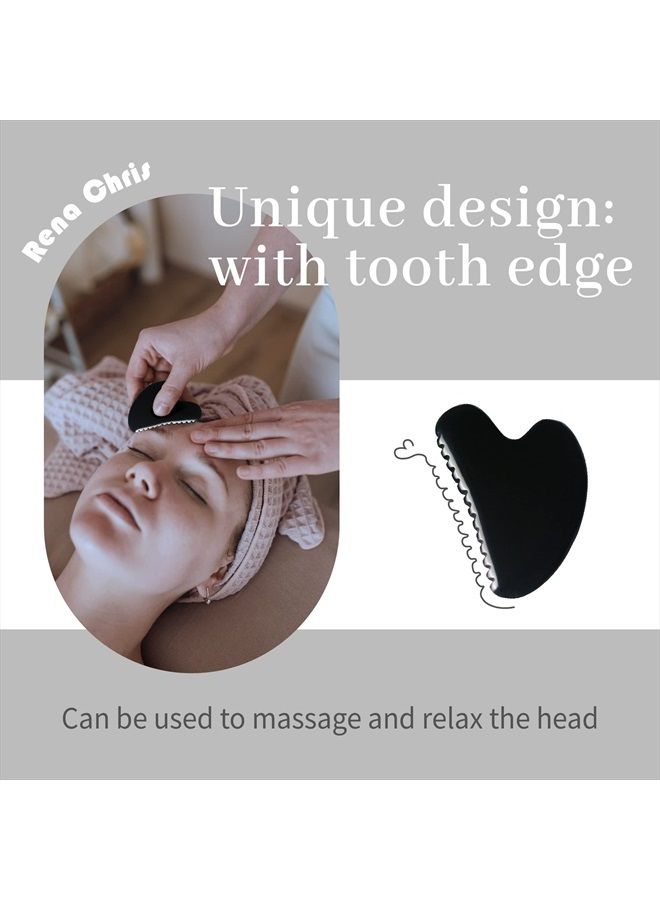 Rena Chris Gua Sha Facial Tools, Black Obsidian Gua Sha Stone with Comb Edge, Body Gua Sha Scraping Massage Tool, Face Stone GuaSha Tool for Traditional Acupuncture Therapy - Image 3