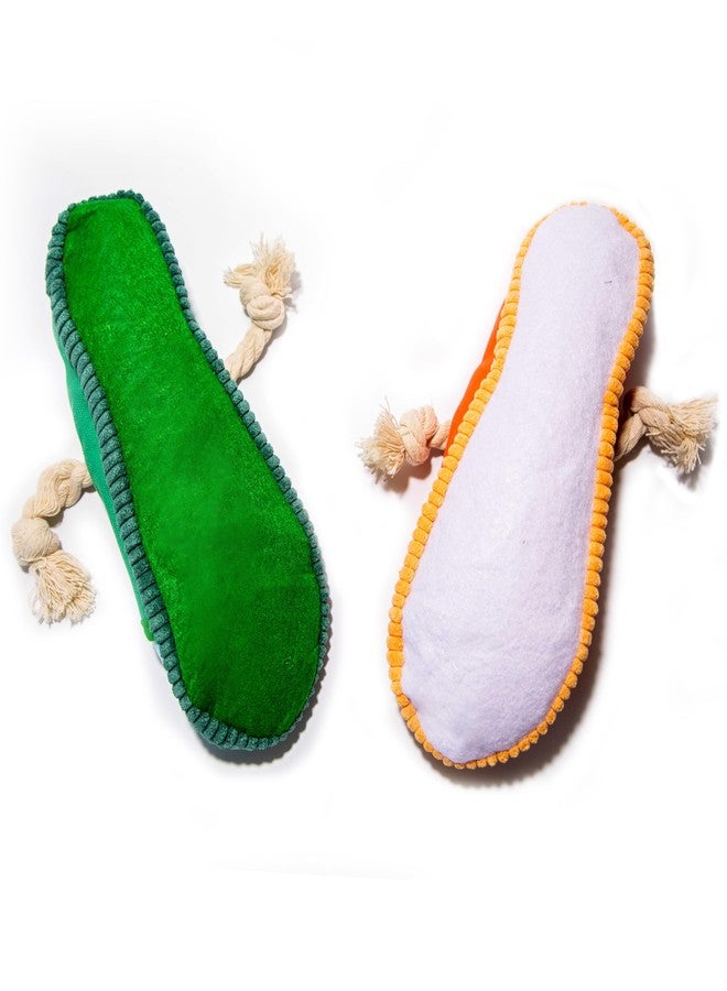 Glow Pups لعبة حذاء متوهج للكلاب مع صفارة، حذاء لعبة متين من القطيفة مع أربطة حبل ونعل محكم، متعة تفاعلية ووقت لعب ممتع، 8.2 بوصة × 3.3 بوصة × 3.9 بوصة - برتقالي/أخضر (عبوة من قطعتين) - Image 2