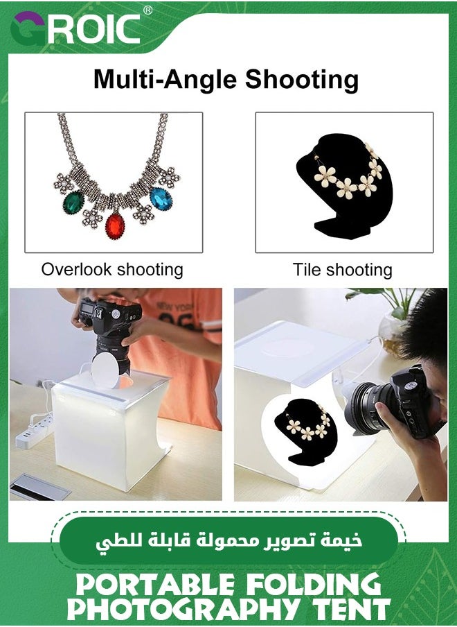 GROIC White Photo Light Box 10" Portable Folding Photography Light Tent kit with 2 Light Bar, Folding Photo Studio Kit -40pcs LED Light and 6 Kinds Color Backgrounds for Small Size Items  - Image 3