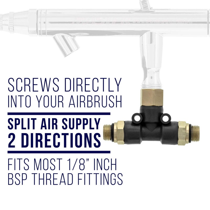 Master Airbrush Master Airbrush Brand 2 Way Airbrush Air Hose Splitter Manifold with 1/8" BSP Fittings; 2 Male Air Outlets and 1 Female Air Inlet  - Image 2