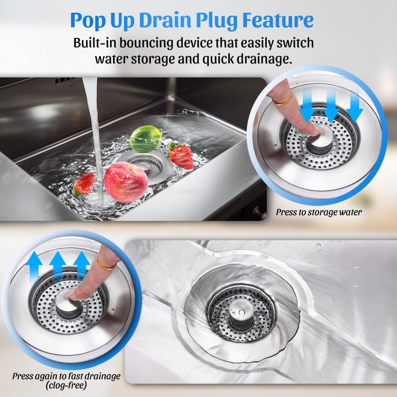 NinjaTiger Kitchen Sink Drain Strainer - 2-Pack Stainless Steel Sink Stopper 3-in-1 Pop-Up Sink Strainer with Anti-Clogging Basket Odor Filter Sink Drain Cover Plug for US Standard 3-1/2 Inch Drain - Image 3