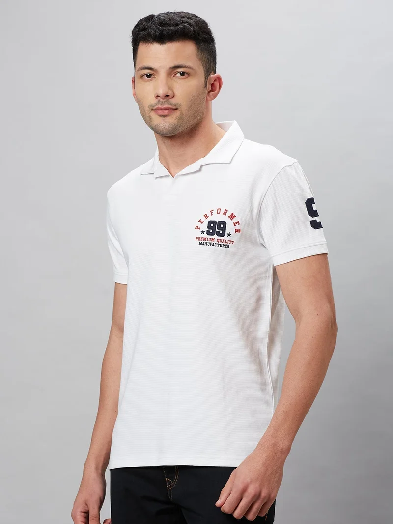 globus Globus Men White Cotton Regular Fit Sports Polo T-shirt