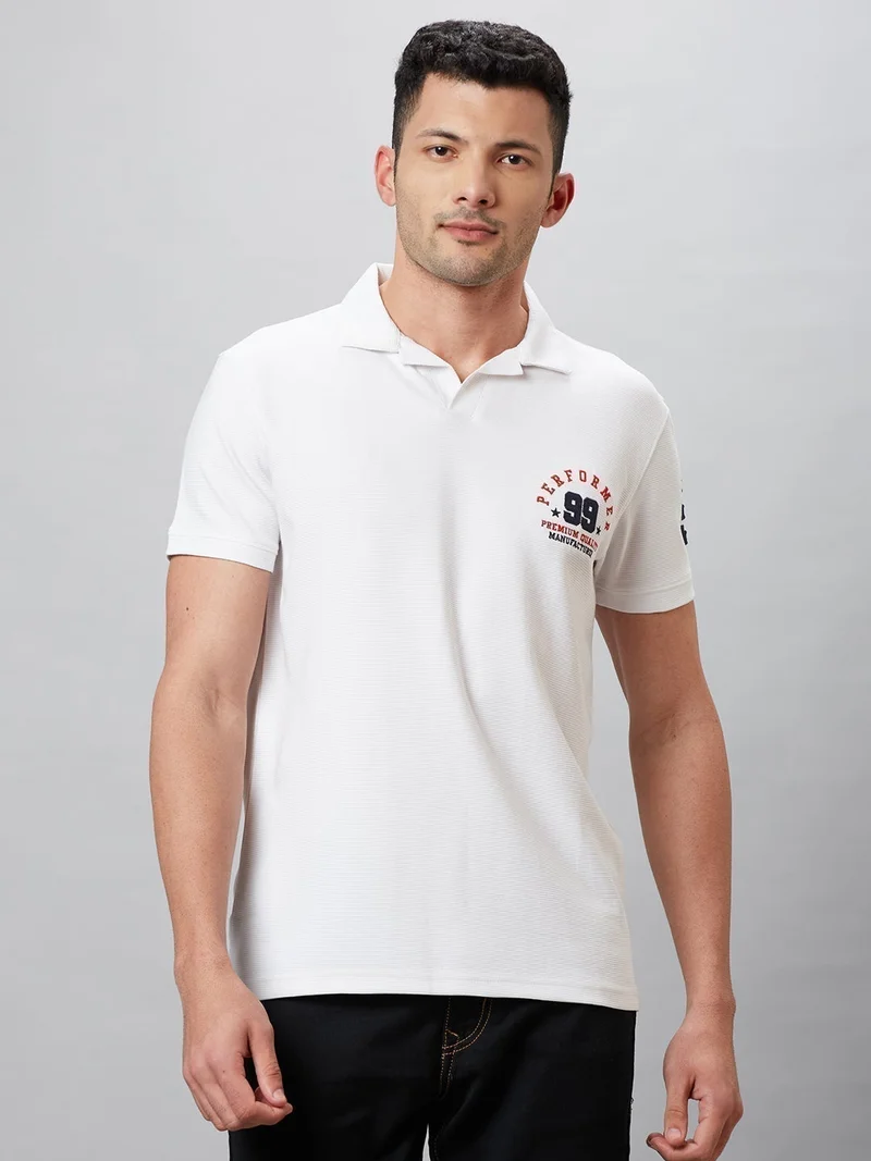 globus Globus Men White Cotton Regular Fit Sports Polo T-shirt