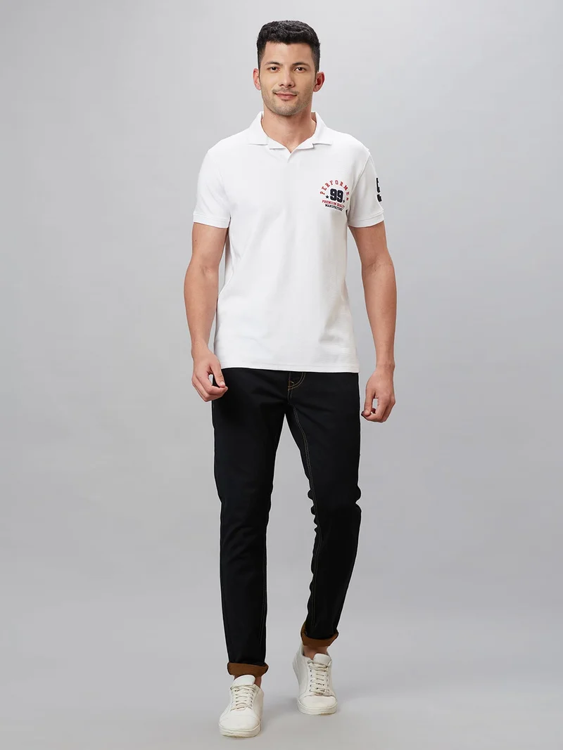 globus Globus Men White Cotton Regular Fit Sports Polo T-shirt