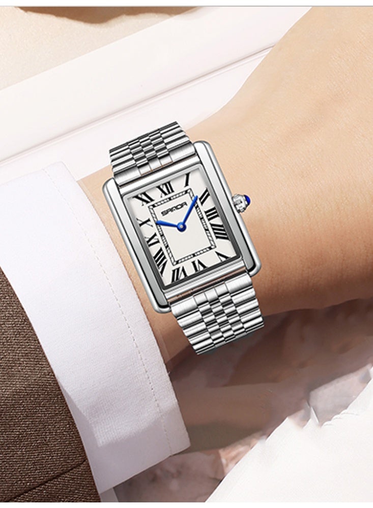 ساندا ساعة SANDA كوارتز للرجال مقاومة للماء وعصرية كاجوال للرجال ساعات كوارتز مقاومة للتآكل بحزام من الفولاذ المقاوم للصدأ وقرص مربع تصميم ساعة يد رجالية - Image 3