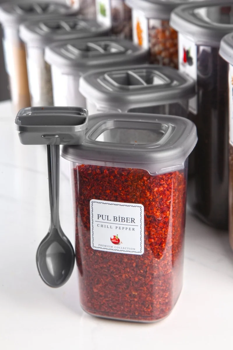 Kitchen Life 30-Piece Labeled Square Food Storage Container and Spice Rack Set with Spoon - (1750ML + 1200ML + 450 Ml)