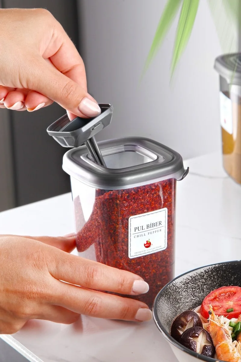 Kitchen Life 30-Piece Labeled Square Food Storage Container and Spice Rack Set with Spoon - (1750ML + 1200ML + 450 Ml)