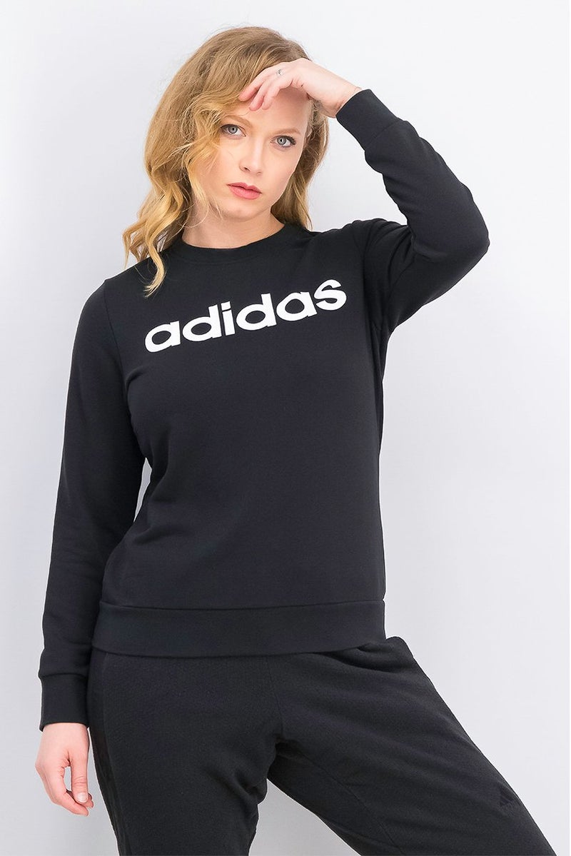 Adidas Women Sport Fit Long Sleeve Brand Logo Sweatshirt, Black - Image 1