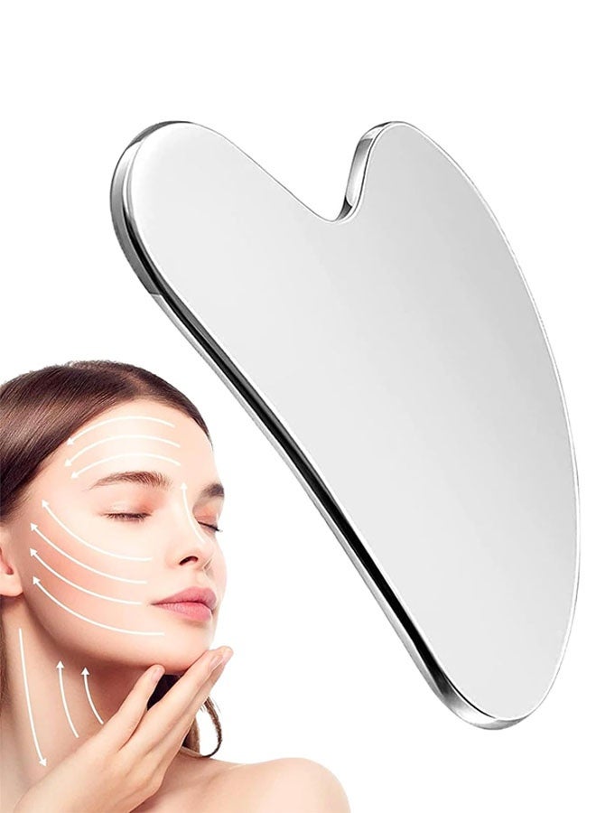 الفولاذ المقاوم للصدأ غوا شا أداة الوجه مع كيس التخزين، أداة الفولاذ المقاوم للصدأ للوجه سبا التدليك، مكافحة الشيخوخة، التجاعيد والذقن المزدوج، تدليك رفع الوجه للعيون، الجسم، الرقبة، الظهر، الساقين - Image 1