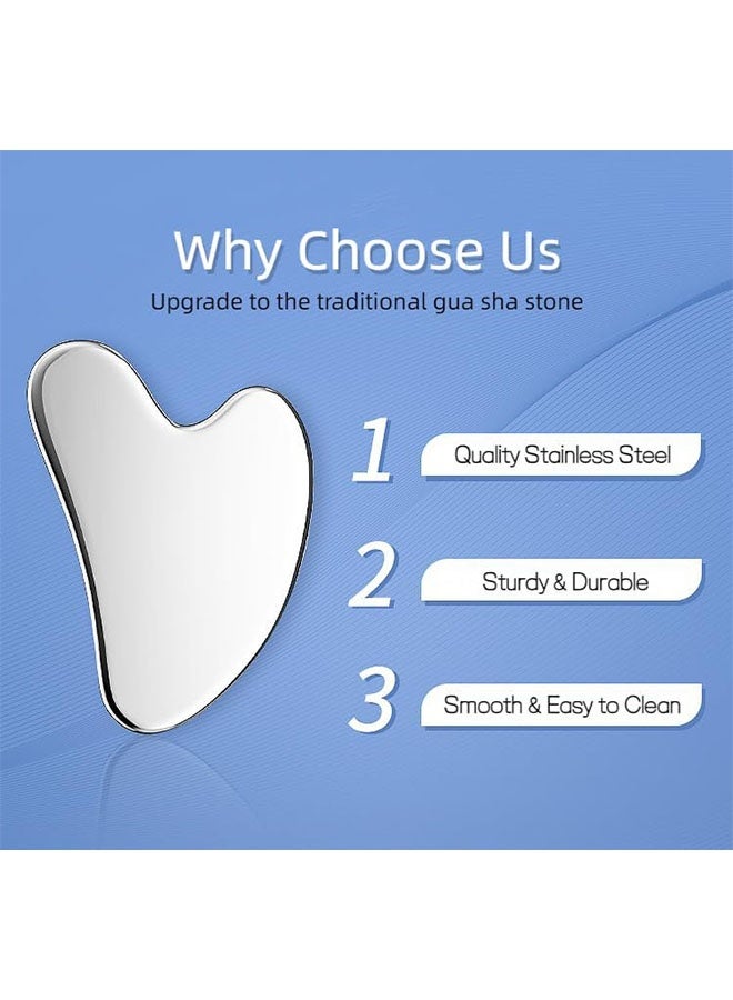الفولاذ المقاوم للصدأ غوا شا أداة الوجه مع كيس التخزين، أداة الفولاذ المقاوم للصدأ للوجه سبا التدليك، مكافحة الشيخوخة، التجاعيد والذقن المزدوج، تدليك رفع الوجه للعيون، الجسم، الرقبة، الظهر، الساقين - Image 5