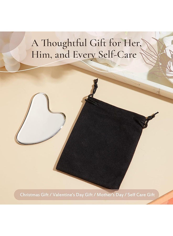 الفولاذ المقاوم للصدأ غوا شا أداة الوجه مع كيس التخزين، أداة الفولاذ المقاوم للصدأ للوجه سبا التدليك، مكافحة الشيخوخة، التجاعيد والذقن المزدوج، تدليك رفع الوجه للعيون، الجسم، الرقبة، الظهر، الساقين - Image 4