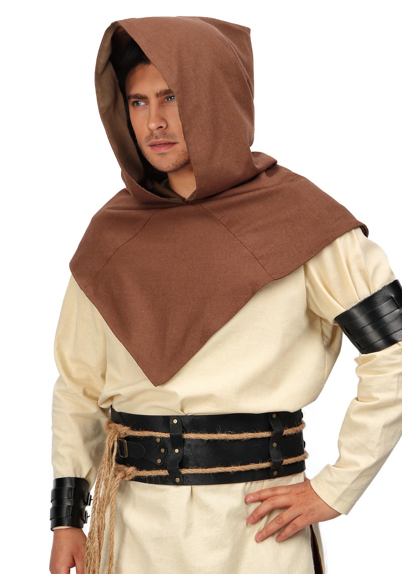 PROCOS Medieval Cowl Hat Linen Pointed Hem Hooded Cloak Cosplay Accessory (Brown) - Image 4