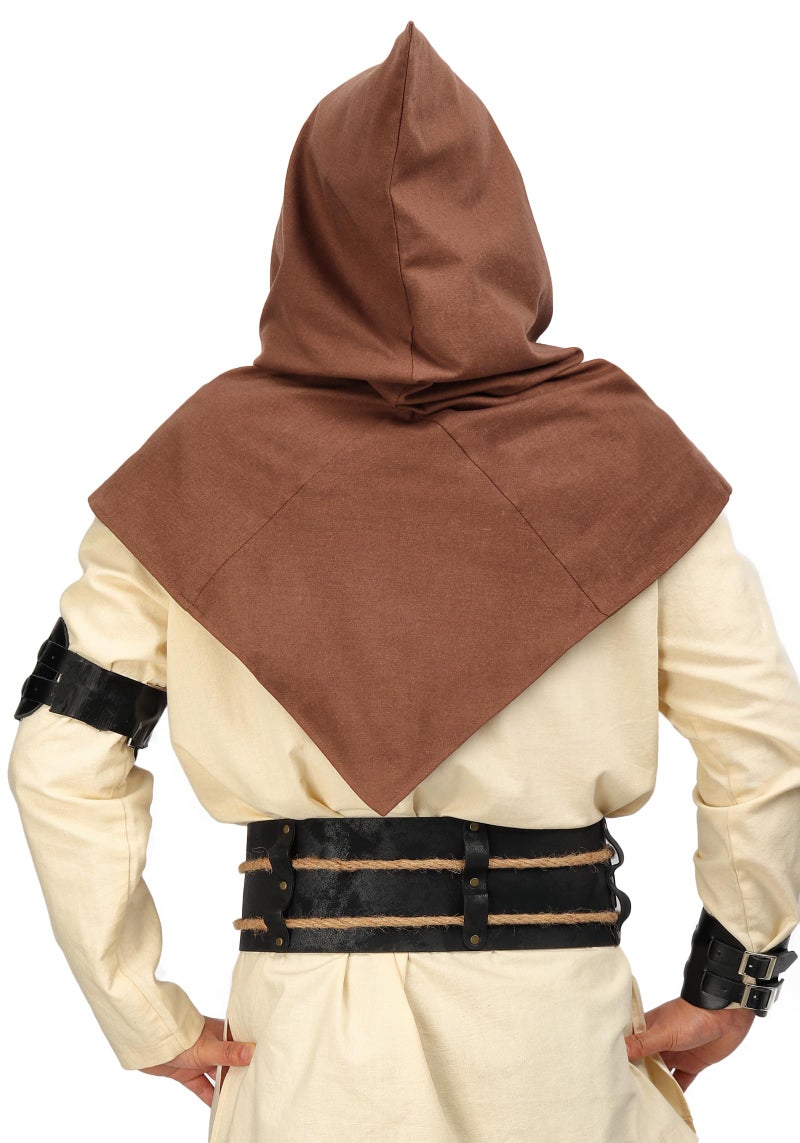 PROCOS Medieval Cowl Hat Linen Pointed Hem Hooded Cloak Cosplay Accessory (Brown) - Image 5