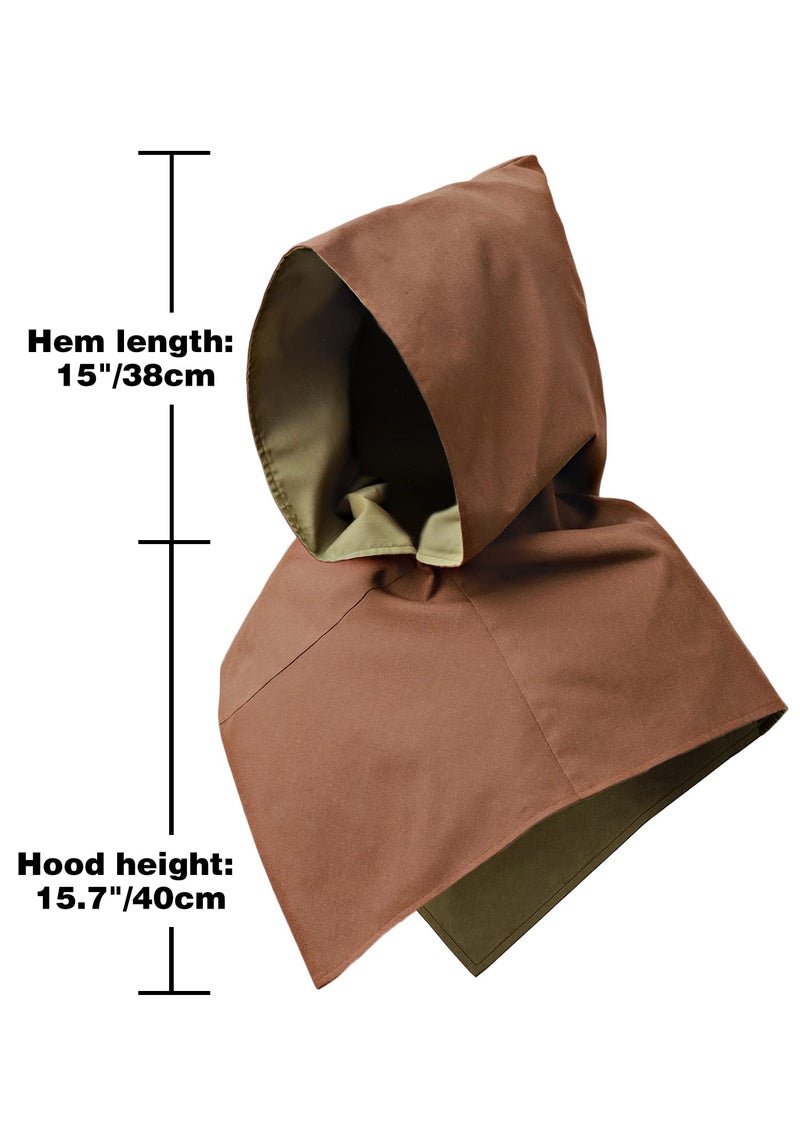 PROCOS Medieval Cowl Hat Linen Pointed Hem Hooded Cloak Cosplay Accessory (Brown) - Image 2