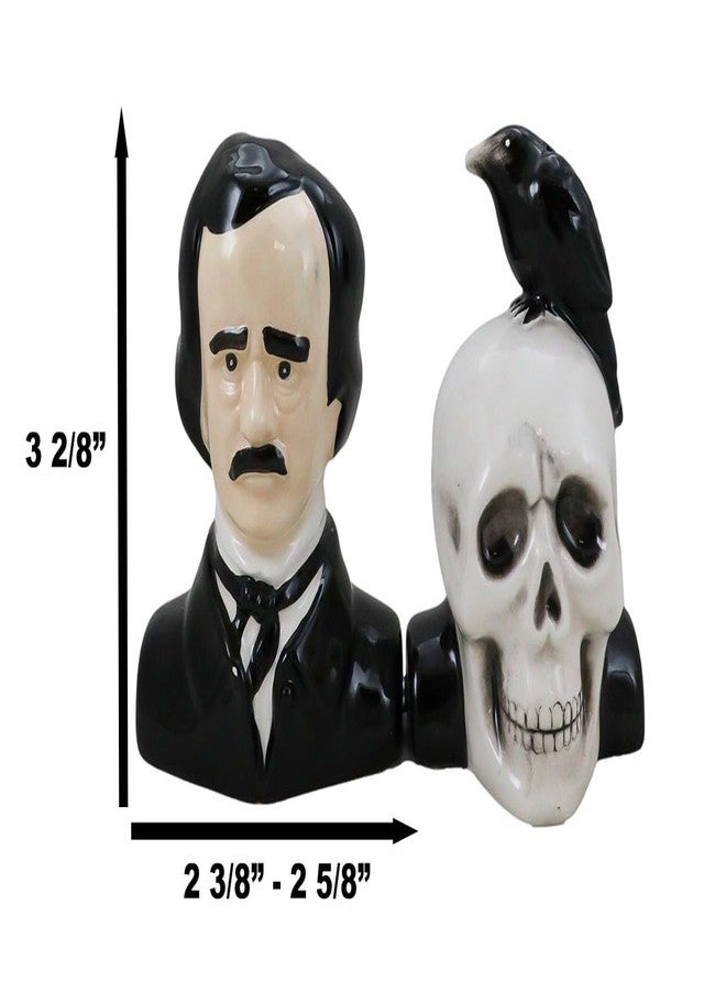 Ebros Gift Gothic Poet Edgar Allen Poe With Black Raven Crow On Skull Decorative Ceramic Salt And Pepper Shakers Figurines Quoth The Raven Nevermore Macabre - Image 2