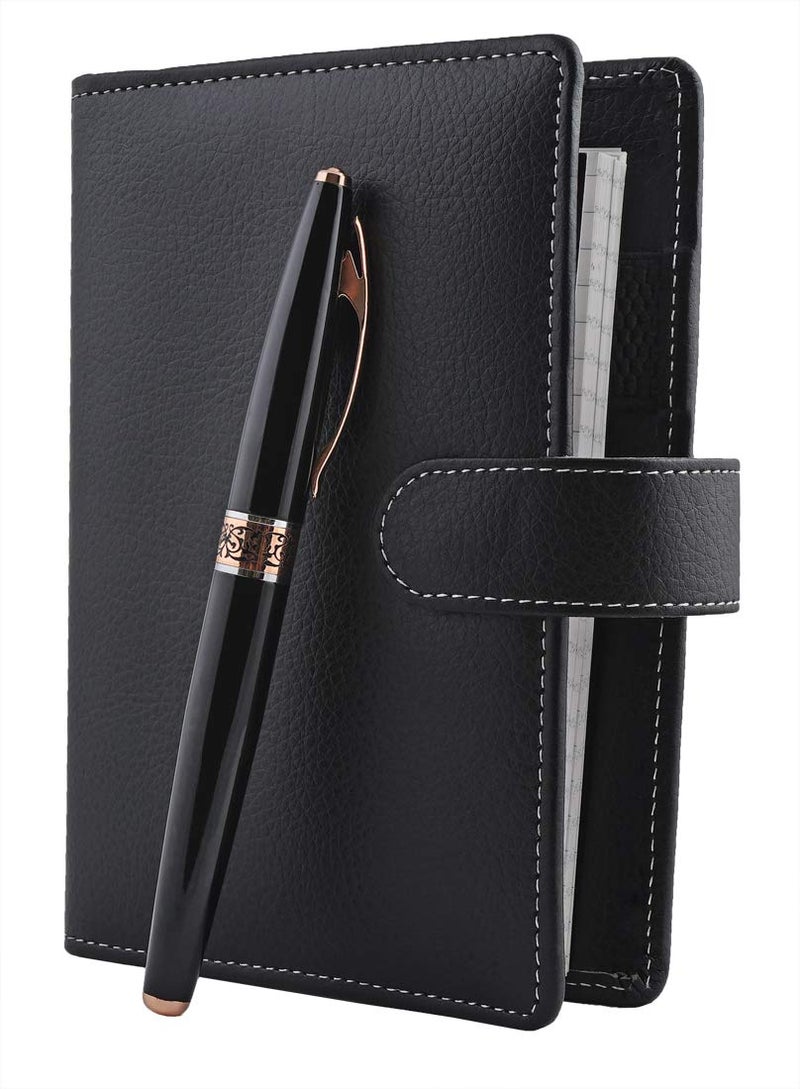 COI UNDATED Black Pocket Planner/Exclusive Faux Leather Travel Journal, Personal Diary, Spiral Notepad, Daily Organizer for Office Going Mother and Father with Pen - Image 1