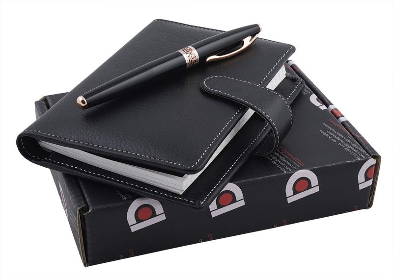 COI UNDATED Black Pocket Planner/Exclusive Faux Leather Travel Journal, Personal Diary, Spiral Notepad, Daily Organizer for Office Going Mother and Father with Pen - Image 2