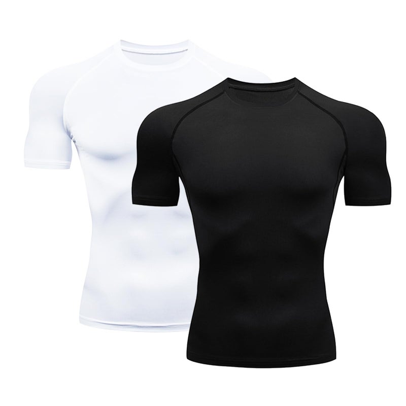 HYCOPROT 2 Pack Men's Compression Shirts Short Sleeve Athletic Workout T-Shirt Cool Dry Sports Baselayer Running Undershirts Tops - Image 1