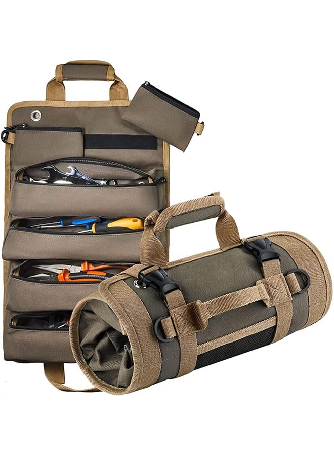 promass Tool Roll Bag, Roll Up Tool Bag, Heavy Duty Hardware Tool Organizer, Small Tool Bag With Detachable Bag, 6 Tool Bags, Tool Roll Bag For Mechanic/Electrician/Motorcycle/Truck - Image 1