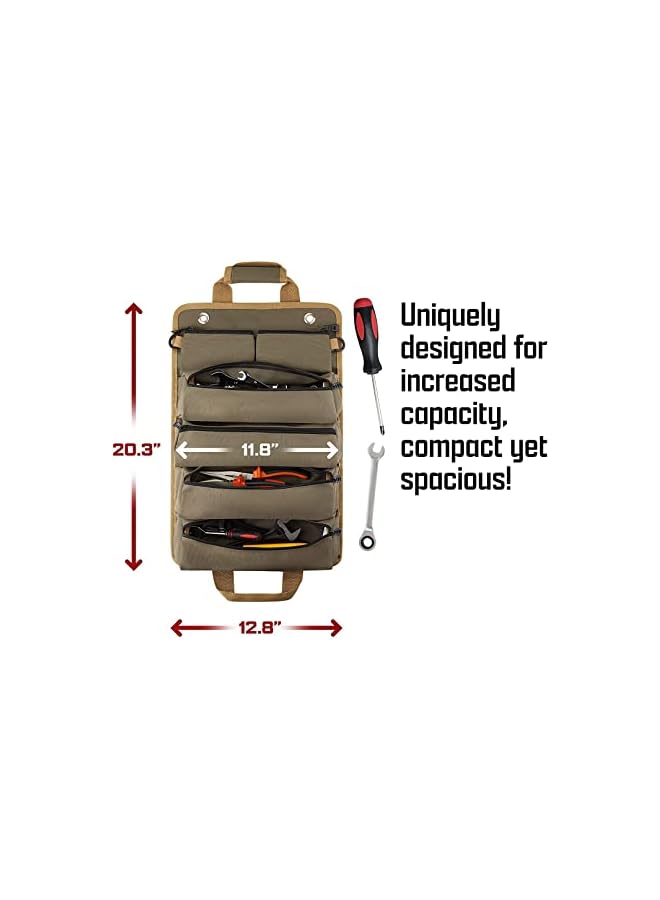 promass Tool Roll Bag, Roll Up Tool Bag, Heavy Duty Hardware Tool Organizer, Small Tool Bag With Detachable Bag, 6 Tool Bags, Tool Roll Bag For Mechanic/Electrician/Motorcycle/Truck - Image 3