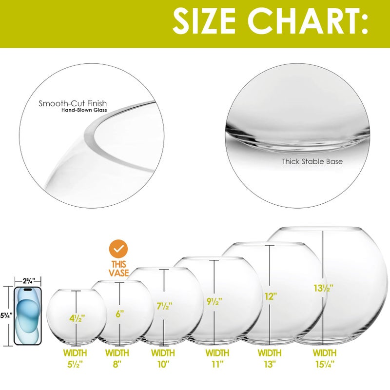 سي واي إس إكسيل Cys Excel Glass Bubble Bowl (H-6 "" W-8 "" تقريبًا 3/4 Gal.) | خيارات متعددة الحجم الأسماك مزهرية | الزجاج جولة وعاء terrarium | Globe Flower Vase Centrence - Image 3