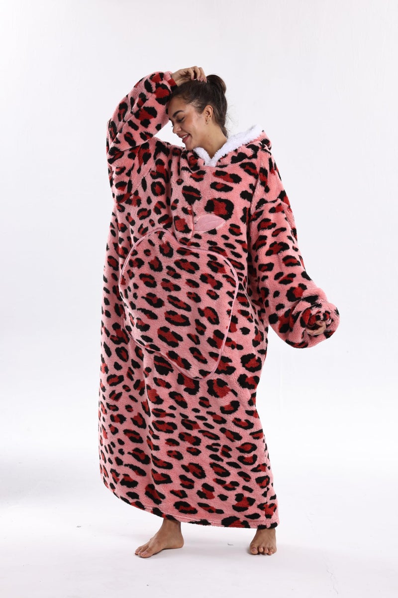 Capecage Wearable Blanket, Long Blanket Hoodie as Gifts for Women Men, Long Hooded Blanket for Men Women Blanket Hoodies (Pink Leopard Print) - Image 3