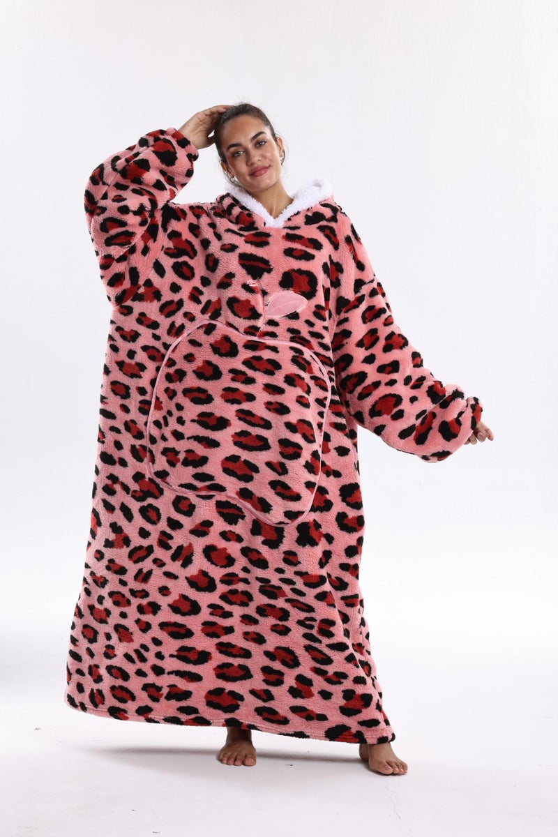 Capecage Wearable Blanket, Long Blanket Hoodie as Gifts for Women Men, Long Hooded Blanket for Men Women Blanket Hoodies (Pink Leopard Print) - Image 2
