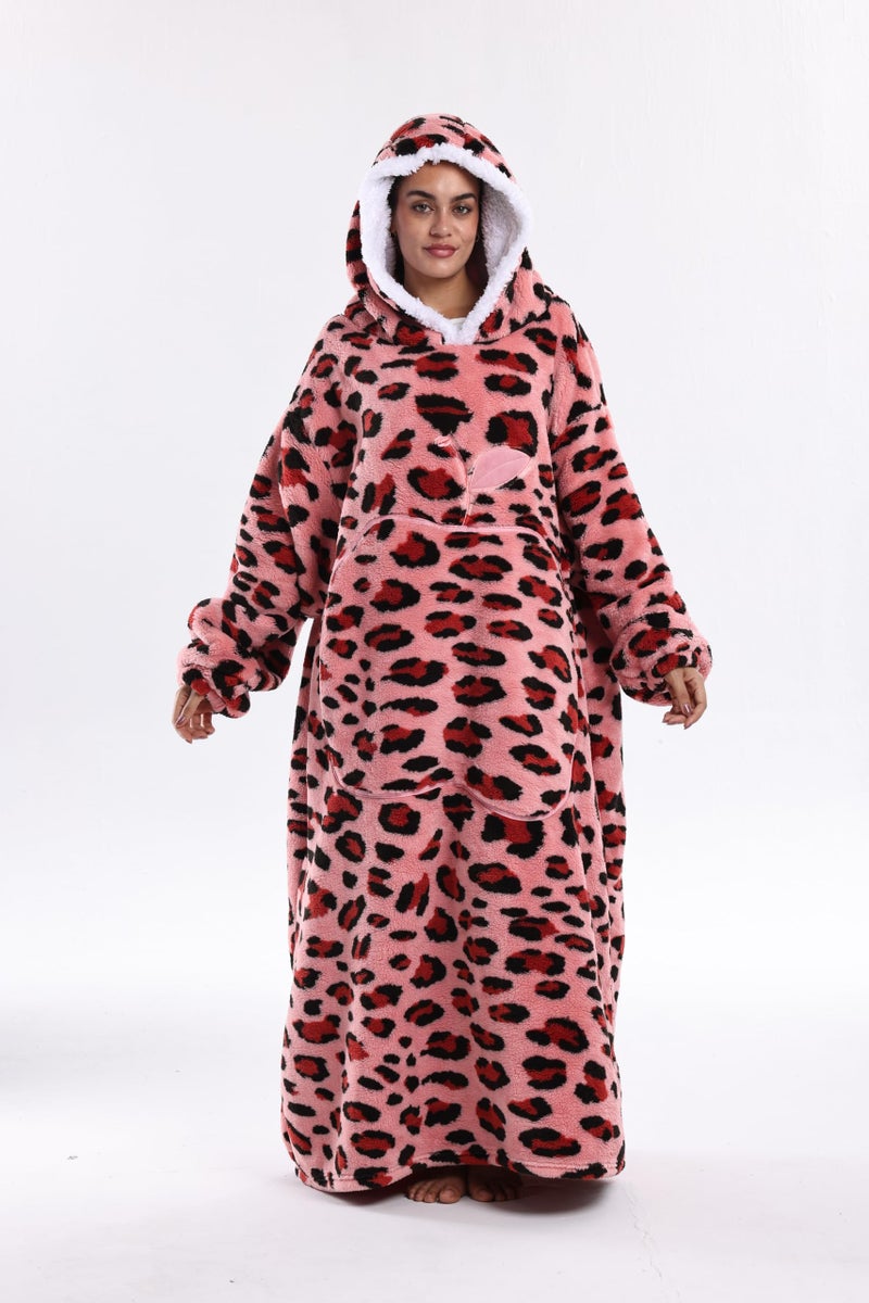 Capecage Wearable Blanket, Long Blanket Hoodie as Gifts for Women Men, Long Hooded Blanket for Men Women Blanket Hoodies (Pink Leopard Print) - Image 4