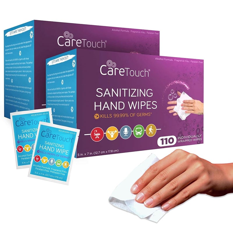 Care Touch Hand Sanitizer Wipes – 220 Individually Wrapped Packets (Packing may Vary) - Image 1