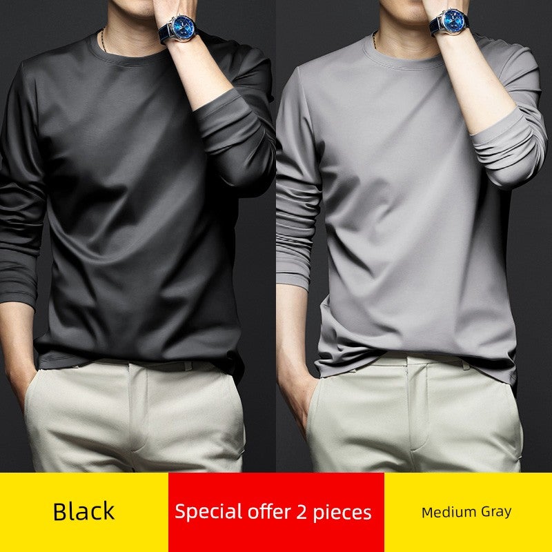 Mercerized modal cotton base shirt men's spring and autumn long-sleeved t-shirt solid color thin inner wear autumn T-shirt base shirt - Image 2