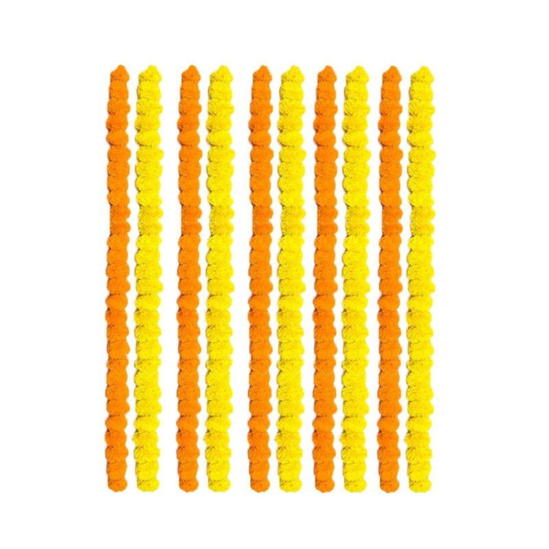 pop colours Artifical Marigold Fluffy Flower Garlands Orange and Yellow Pooja Festival Office Decoration Pooja Room Thoran Decoration 10 Pcs - Image 1