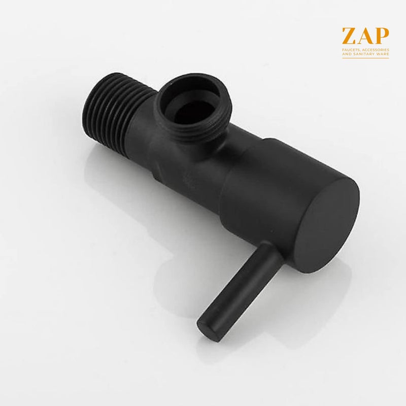 ZAP 3435 Turbo Stainless Steel Angle Valve/Stop Cock with Wall Flange | Black Finish Faucet Set | Wall Mount Installation | Heavy Duty Bathroom & Kitchen Tap Fitting - Image 5