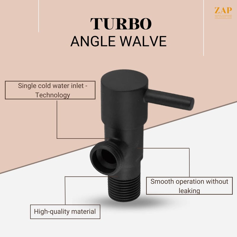 ZAP 3435 Turbo Stainless Steel Angle Valve/Stop Cock with Wall Flange | Black Finish Faucet Set | Wall Mount Installation | Heavy Duty Bathroom & Kitchen Tap Fitting - Image 3