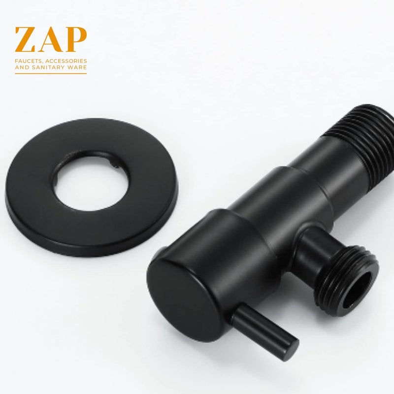 ZAP 3435 Turbo Stainless Steel Angle Valve/Stop Cock with Wall Flange | Black Finish Faucet Set | Wall Mount Installation | Heavy Duty Bathroom & Kitchen Tap Fitting - Image 4