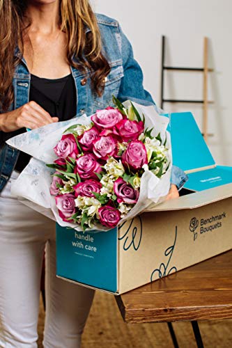 Benchmark Bouquets - Delightful Roses & Alstroemeria (Glass Vase Included) - Fresh Flowers for Delivery - Gift for Graduation, Birthday, Anniversary, Sympathy, Get Well, Congratulations - Image 2