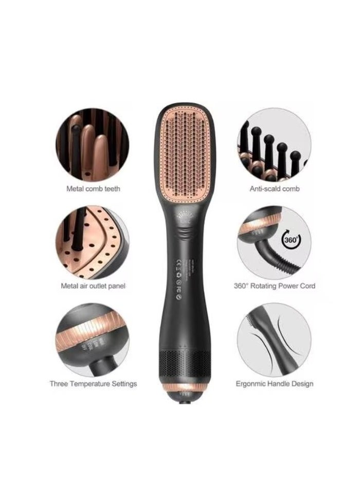 جوي كير Hot Air Styling Straightening And Drying Brush Black – 3-in-1 Hair Dryer Brush With Ionic Technology, Anti-Frizz Function, Straightener & Volumizer Comb, Oval Barrel Design, Adjustable Heat Settings, Lightweight Ergonomic Handle For All Hair Types - Image 3
