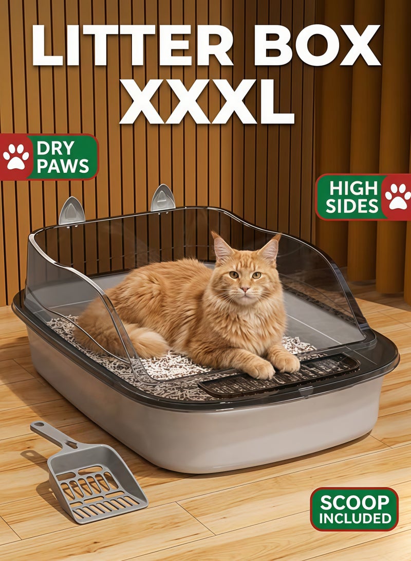 إتش كيو جيمنغ صندوق فضلات للقطط، مانع للتناثر، حافة قابلة للفصل لسهولة التنظيف، صينية فضلات كبيرة وعميقة بجوانب مرتفعة للقطط الصغيرة والكبيرة، يتضمن مغرفة غربلة، للتحكم في الروائح، تصميم مانع للتسرب - Image 1