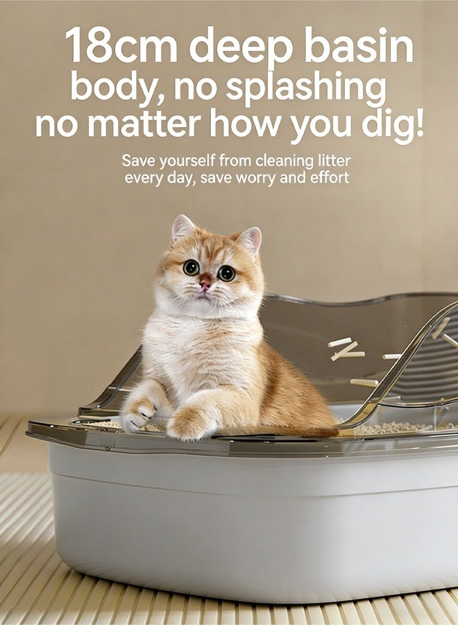 إتش كيو جيمنغ صندوق فضلات للقطط، مانع للتناثر، حافة قابلة للفصل لسهولة التنظيف، صينية فضلات كبيرة وعميقة بجوانب مرتفعة للقطط الصغيرة والكبيرة، يتضمن مغرفة غربلة، للتحكم في الروائح، تصميم مانع للتسرب - Image 3