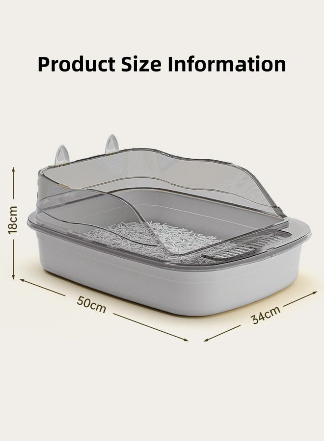 إتش كيو جيمنغ صندوق فضلات للقطط، مانع للتناثر، حافة قابلة للفصل لسهولة التنظيف، صينية فضلات كبيرة وعميقة بجوانب مرتفعة للقطط الصغيرة والكبيرة، يتضمن مغرفة غربلة، للتحكم في الروائح، تصميم مانع للتسرب - Image 2