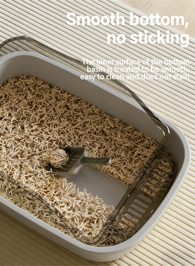 إتش كيو جيمنغ صندوق فضلات للقطط، مانع للتناثر، حافة قابلة للفصل لسهولة التنظيف، صينية فضلات كبيرة وعميقة بجوانب مرتفعة للقطط الصغيرة والكبيرة، يتضمن مغرفة غربلة، للتحكم في الروائح، تصميم مانع للتسرب - Image 4