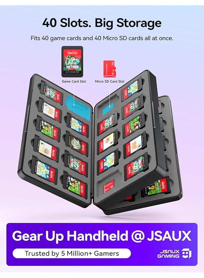 jsaux Game Card Case Compatible With Nintendo Switch 2 (2025) Switch Oled & Lite 40 Slot Hard Shell Storage Holder For 40 Game Cartridges & Micro Sd Cards Compact Gaming Card Organizer Box Black - Image 2