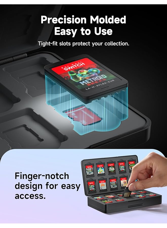 jsaux Game Card Case Compatible With Nintendo Switch 2 (2025) Switch Oled & Lite 40 Slot Hard Shell Storage Holder For 40 Game Cartridges & Micro Sd Cards Compact Gaming Card Organizer Box Black - Image 4