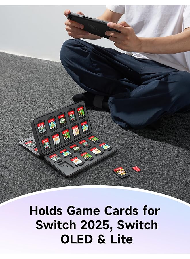 jsaux Game Card Case Compatible With Nintendo Switch 2 (2025) Switch Oled & Lite 40 Slot Hard Shell Storage Holder For 40 Game Cartridges & Micro Sd Cards Compact Gaming Card Organizer Box Black - Image 3