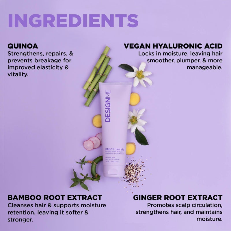 Design.Me FAB.ME Blonde Fortifying Purple Shampoo | Toning Purple Shampoo for Blonde Hair - Neutralizes Brass and Yellow Tones | Enriched with Hyaluronic Acid | Color Depositing Formula - Image 3