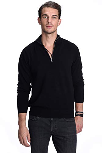 State Cashmere Men's Half Zip Mock Neck Sweater 100% Pure Cashmere Polo Neck Pullover (Black, Medium) - Image 4