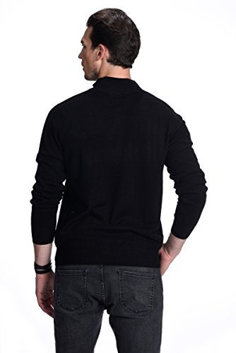 State Cashmere Men's Half Zip Mock Neck Sweater 100% Pure Cashmere Polo Neck Pullover (Black, Medium) - Image 3